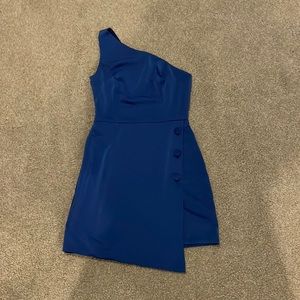 COPY - Blue one shoulder button up slit dress/ size small / never worn w tags